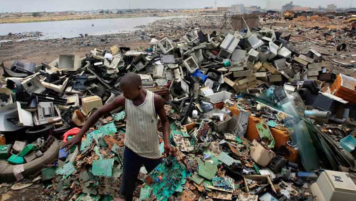 The Agbogbloshie slums of Ghana (pictured) have been used as an e-waste landfill by illegal exporters 